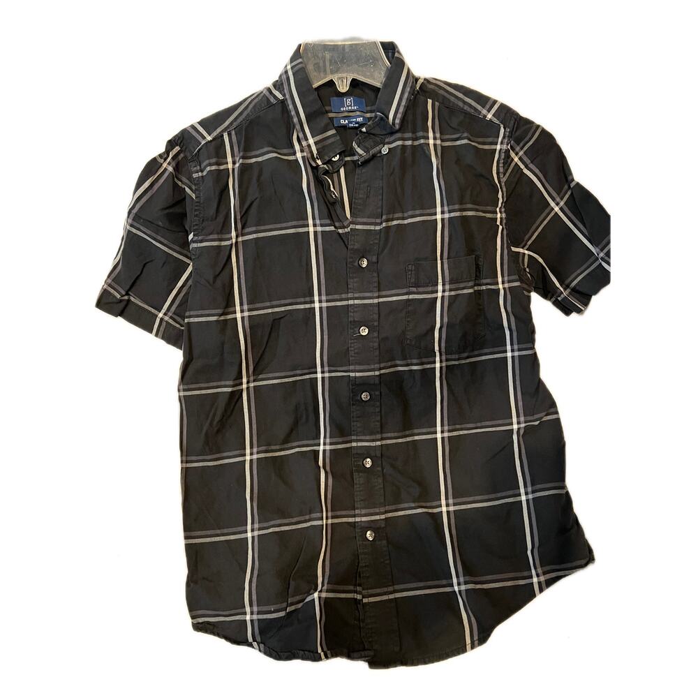 George Black Beige Short Sleeve Button Down Shirt Mens M